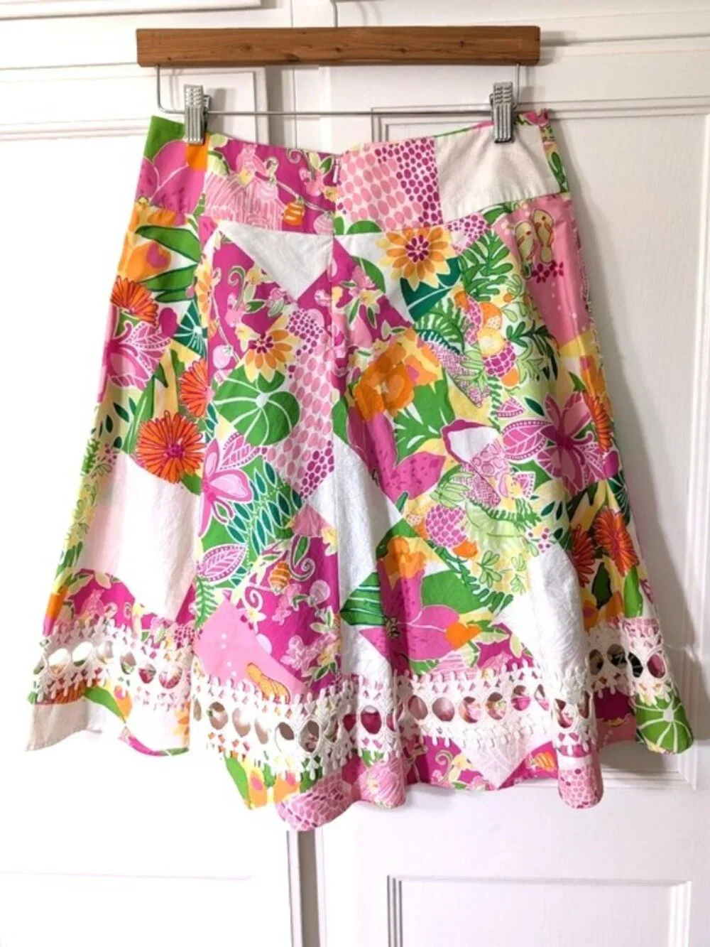 Lilly Pulitzer Cotton Pink Floral Circle Skirt with Crochet Hem Size 2 - Picture 4 of 6